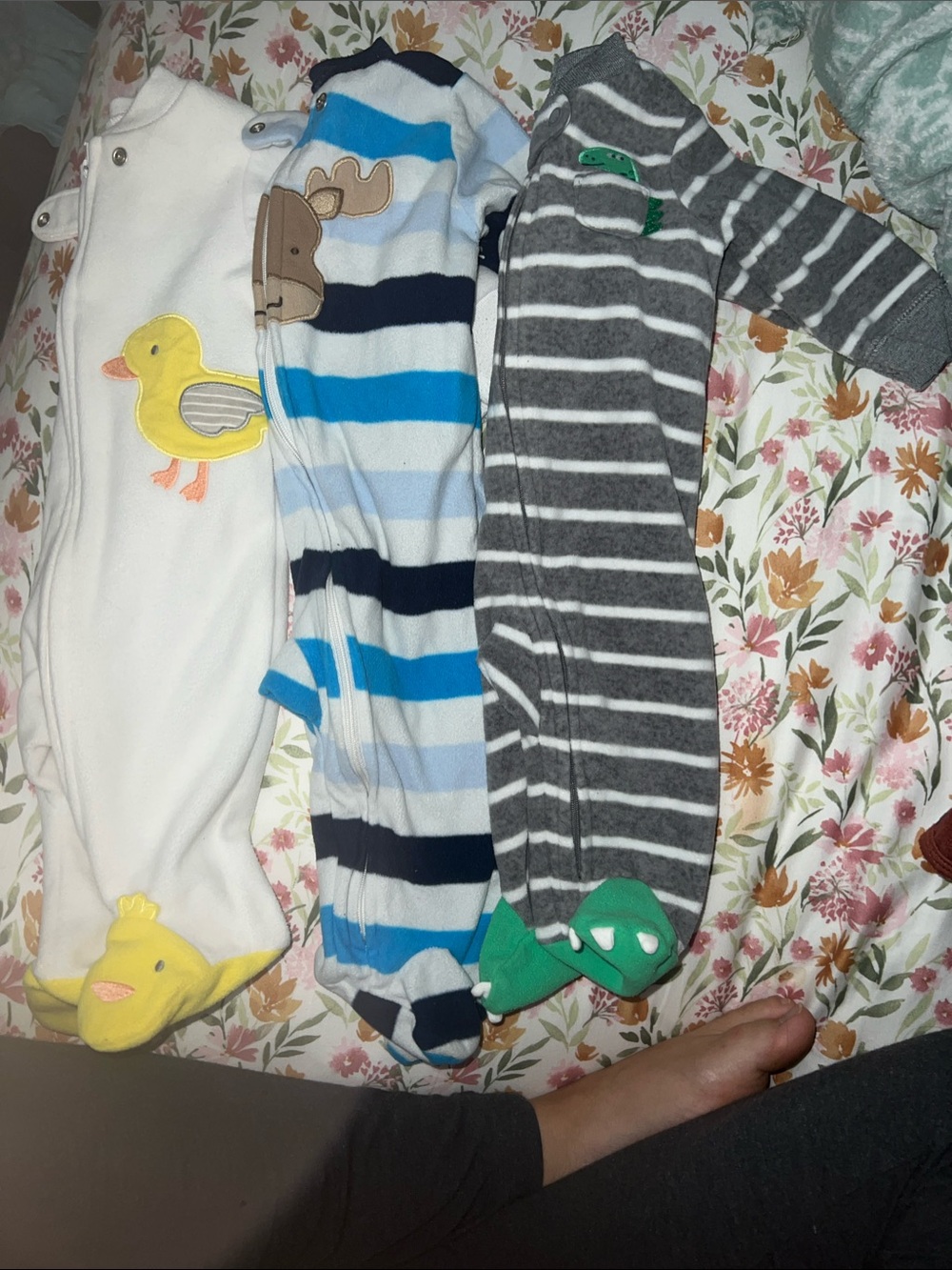 Carter's Baby Footed Sleepers - White, Blue & Gray Stripes